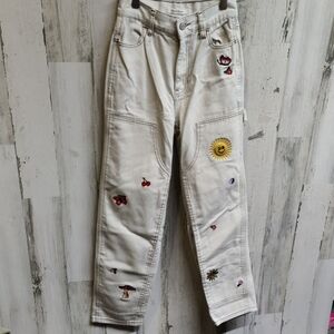 Pacsun High Waist Nature Embroidered Carpenter Jeans Women's 22W White